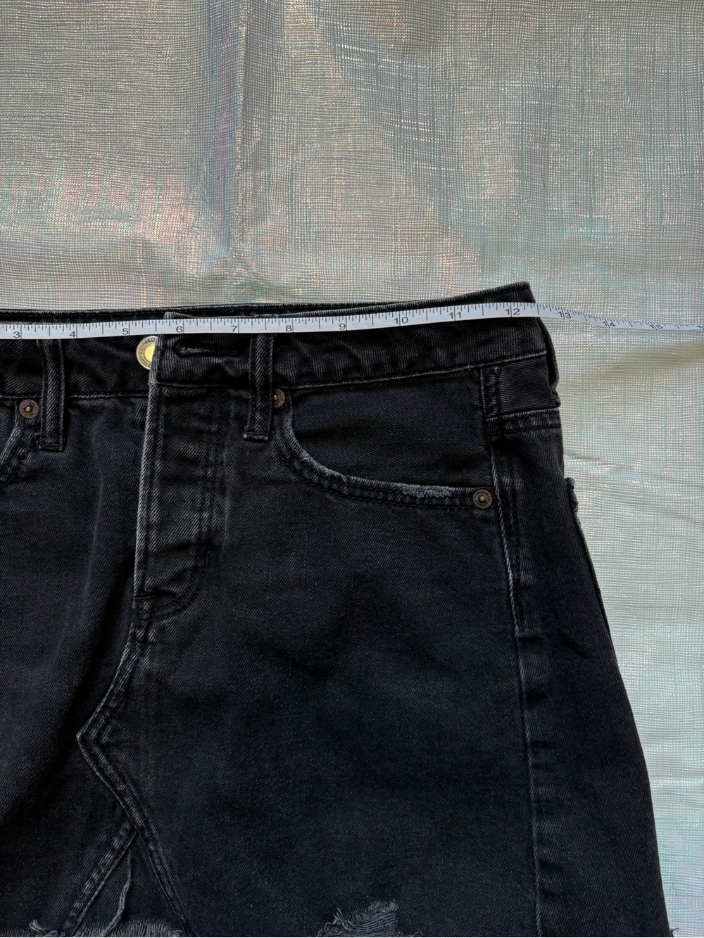 American Eagle Outfitters Black Button-Front Distressed Denim Mini Skirt - Picture 6 of 8